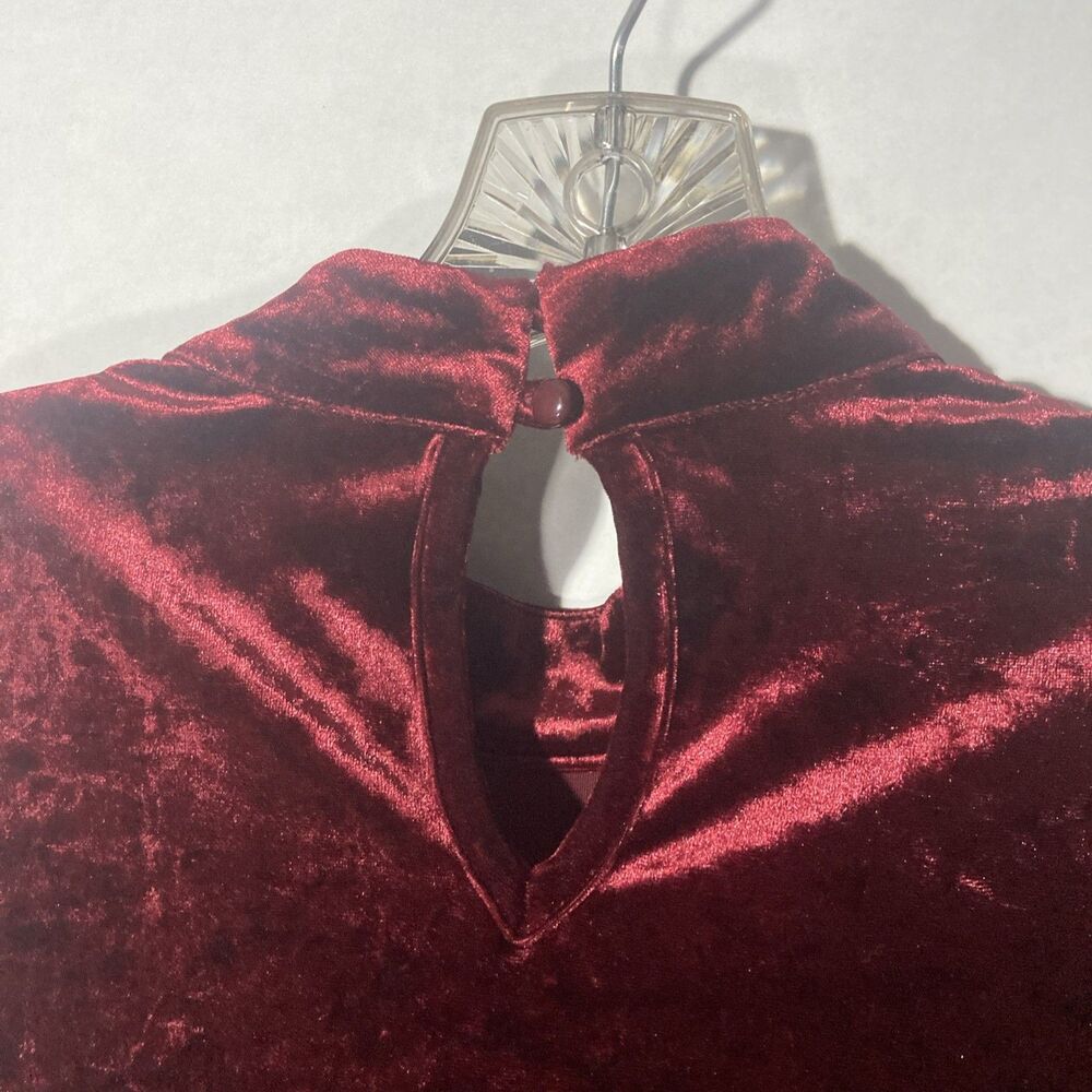 FOREVER 21 maroon velvet velour long sleeve mock neck a-line dress M - Picture 6 of 9